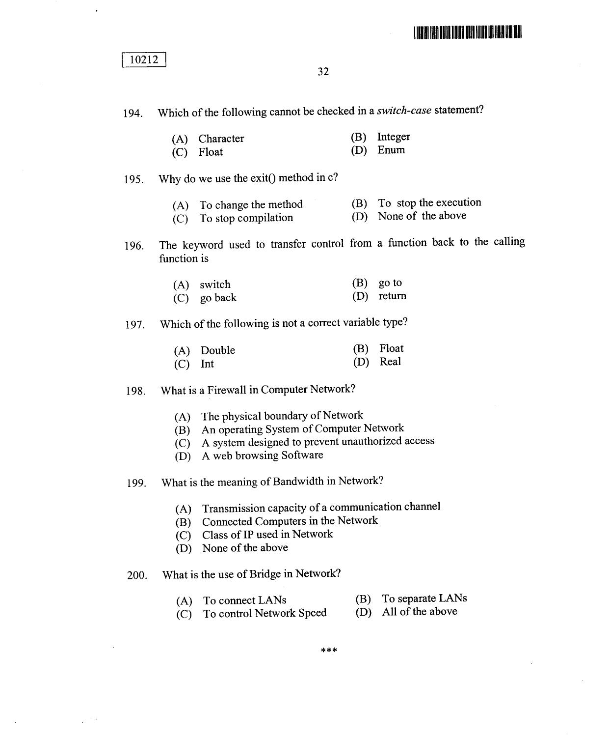 CUSAT CAT 2012 Lateral Entry Question Paper - Page 33