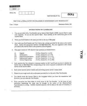 CUSAT CAT 2012 Lateral Entry Question Paper