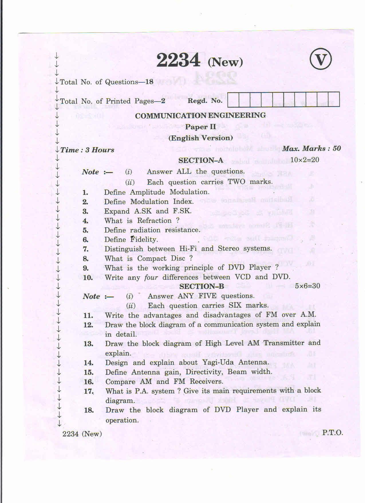 AP Inter 2nd Year Communication Engineering-II (new) March-2020-Vocational Question Pape - Page 1