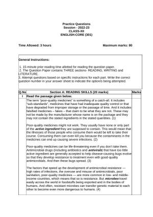 CBSE Class 12 English Core Practice Questions 2022-23