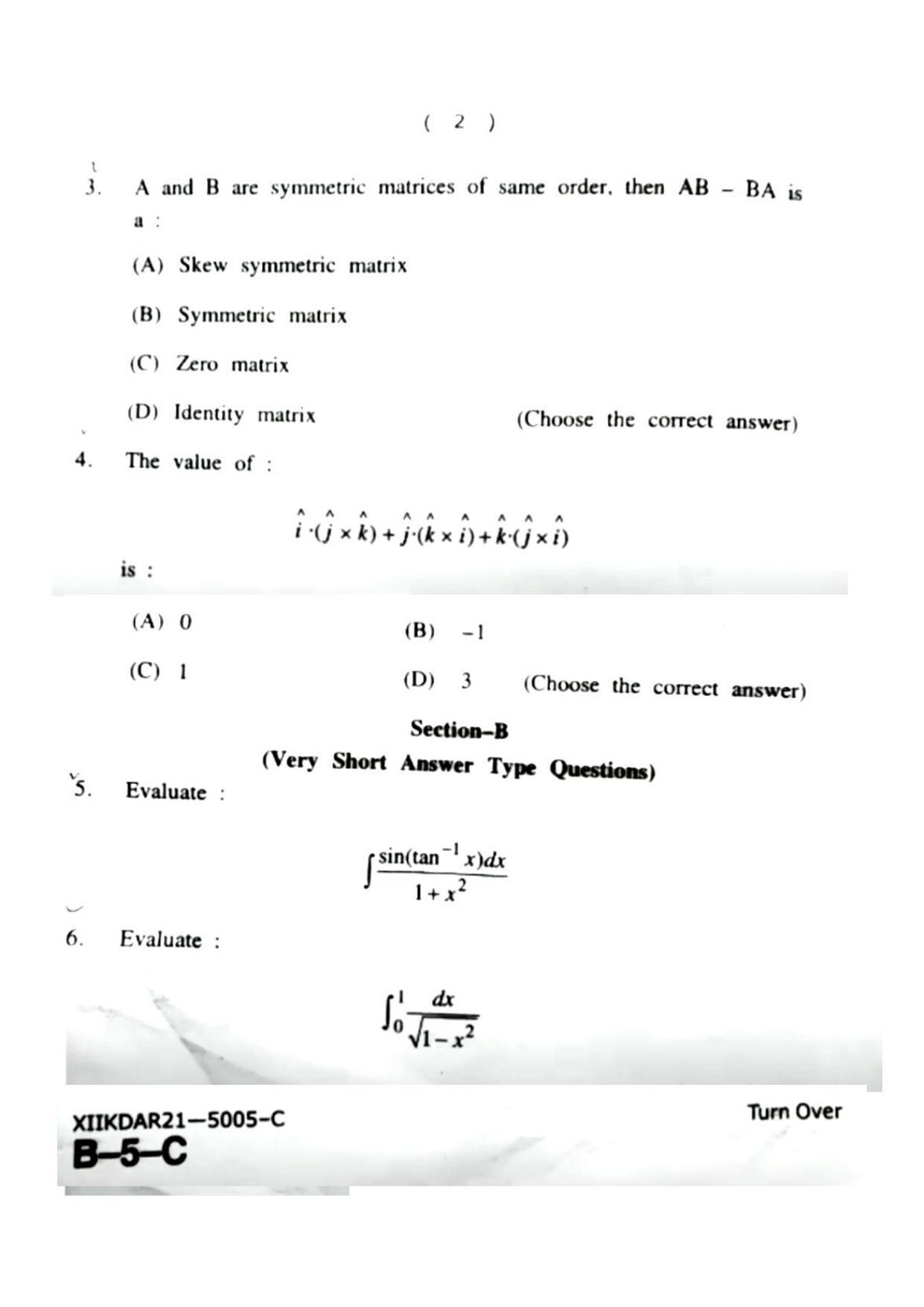 JKBOSE Class 12 Mathematics 5005-C Question Papers 2021 - Page 2