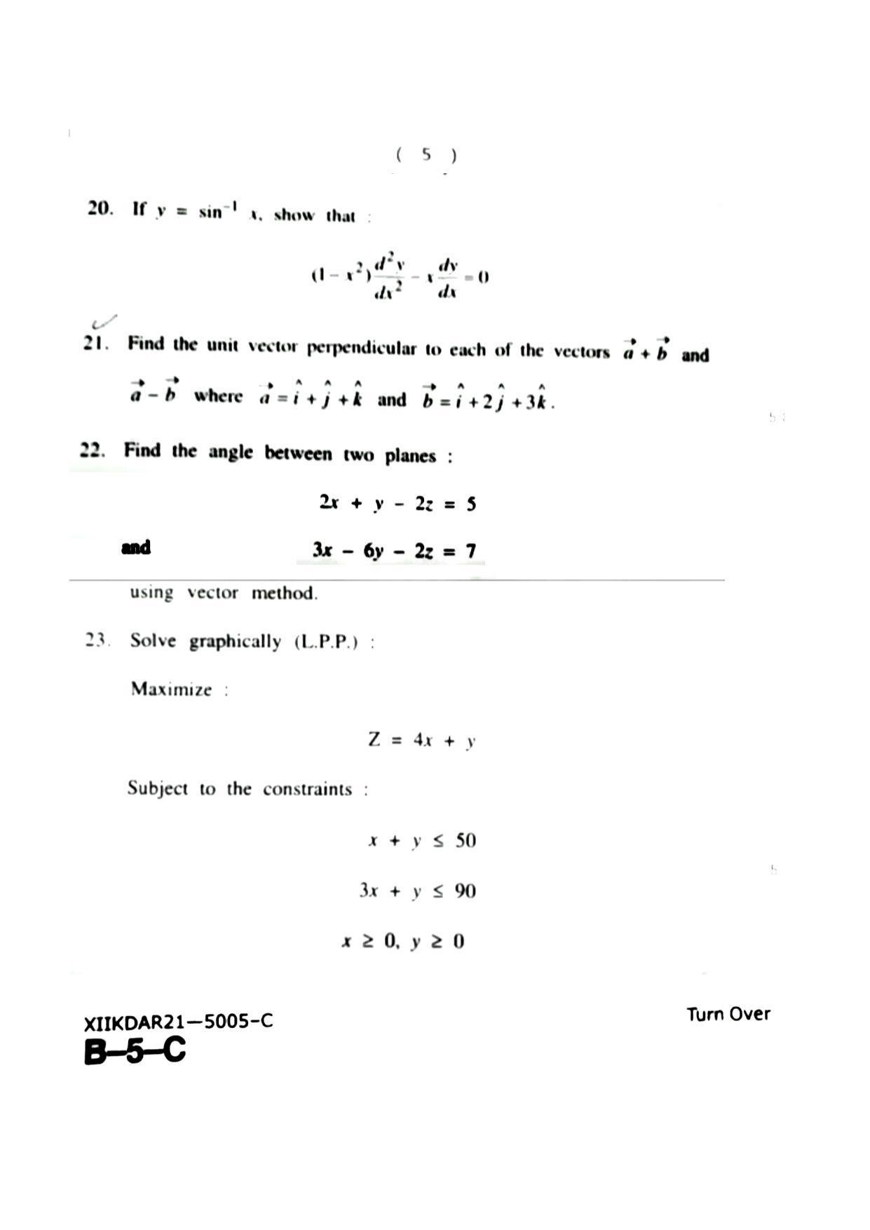 JKBOSE Class 12 Mathematics 5005-C Question Papers 2021 - Page 5
