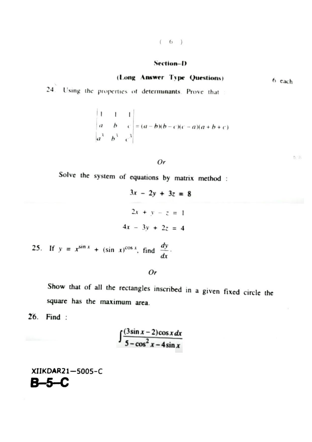 JKBOSE Class 12 Mathematics 5005-C Question Papers 2021 - Page 6