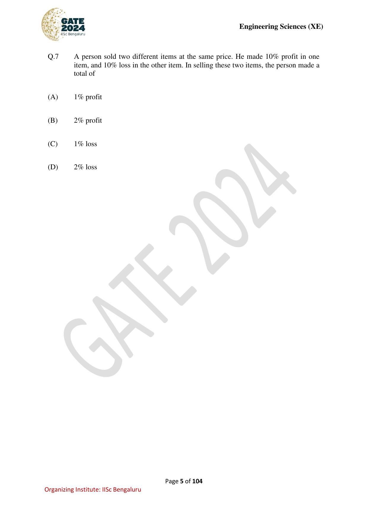 GATE 2024 Engineering Sciences (XE) Question Paper - Page 5