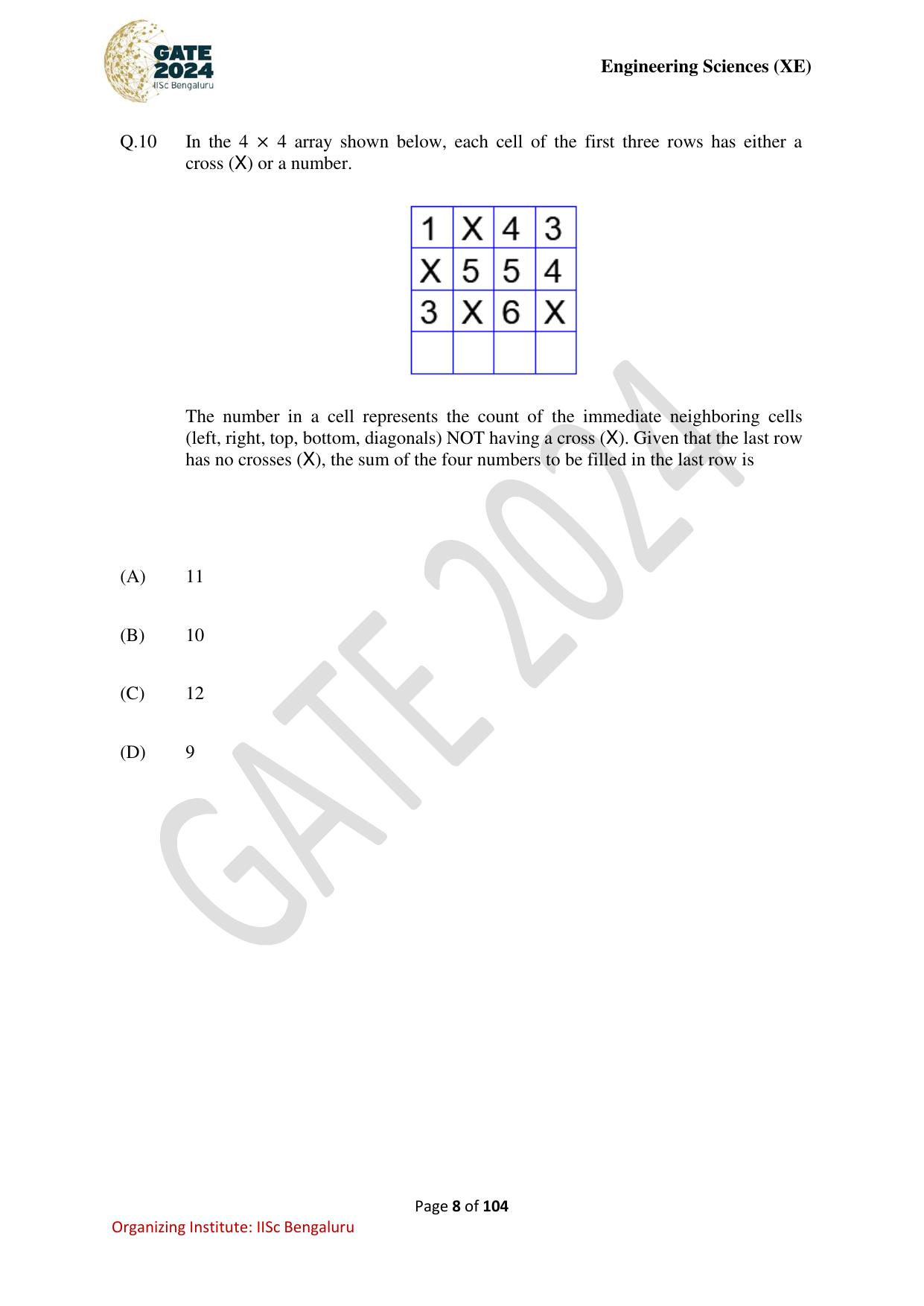 GATE 2024 Engineering Sciences (XE) Question Paper - Page 8