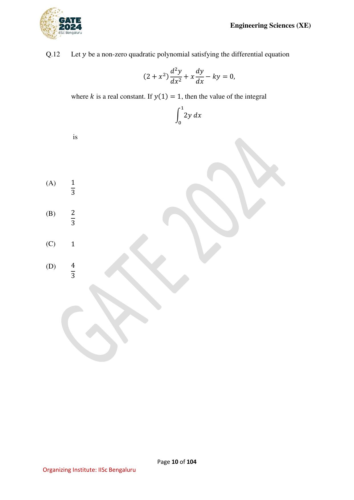 GATE 2024 Engineering Sciences (XE) Question Paper - Page 10
