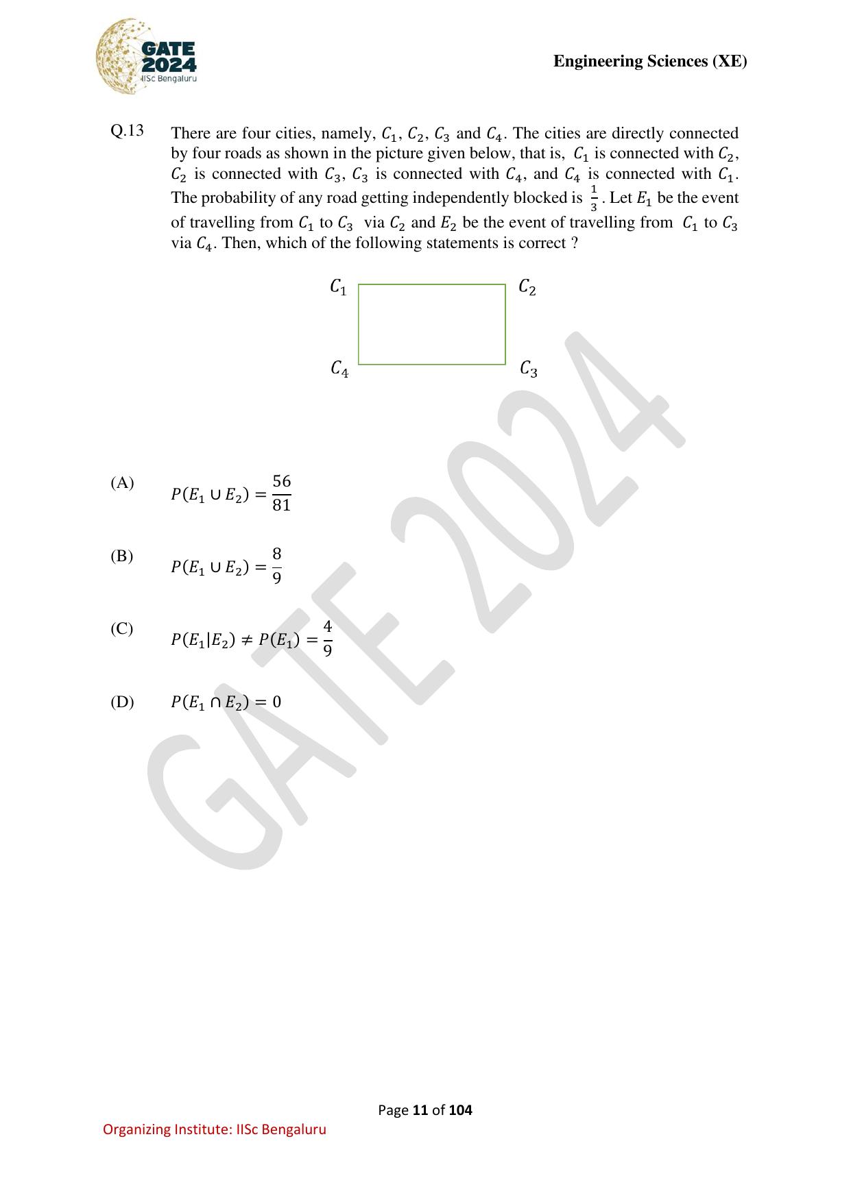 GATE 2024 Engineering Sciences (XE) Question Paper - Page 11