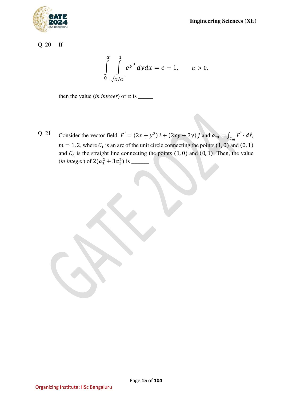 GATE 2024 Engineering Sciences (XE) Question Paper - Page 15