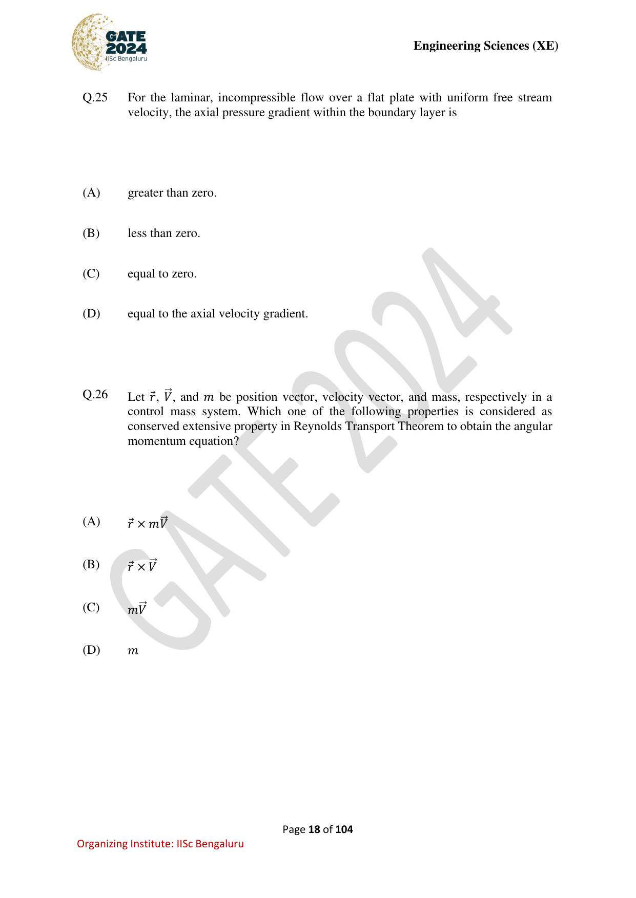 GATE 2024 Engineering Sciences (XE) Question Paper - Page 18