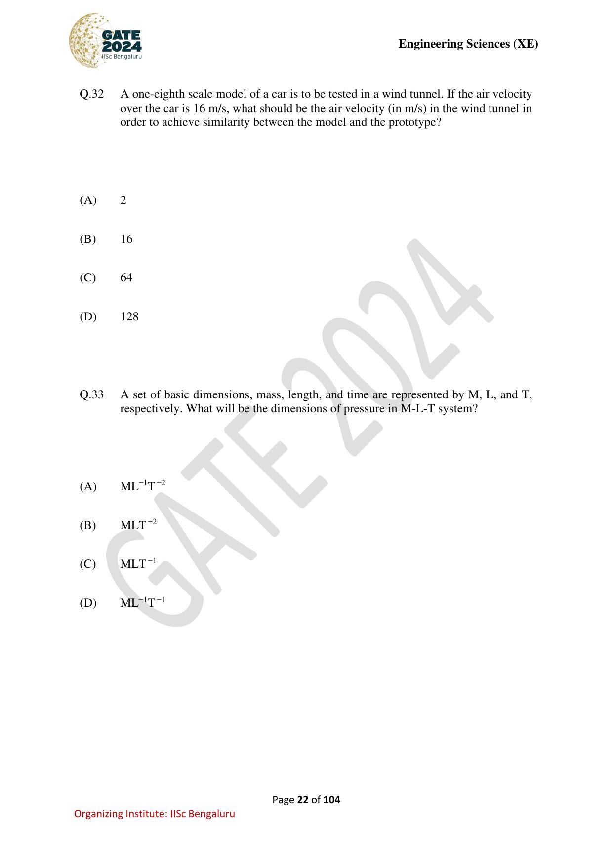 GATE 2024 Engineering Sciences (XE) Question Paper - Page 22