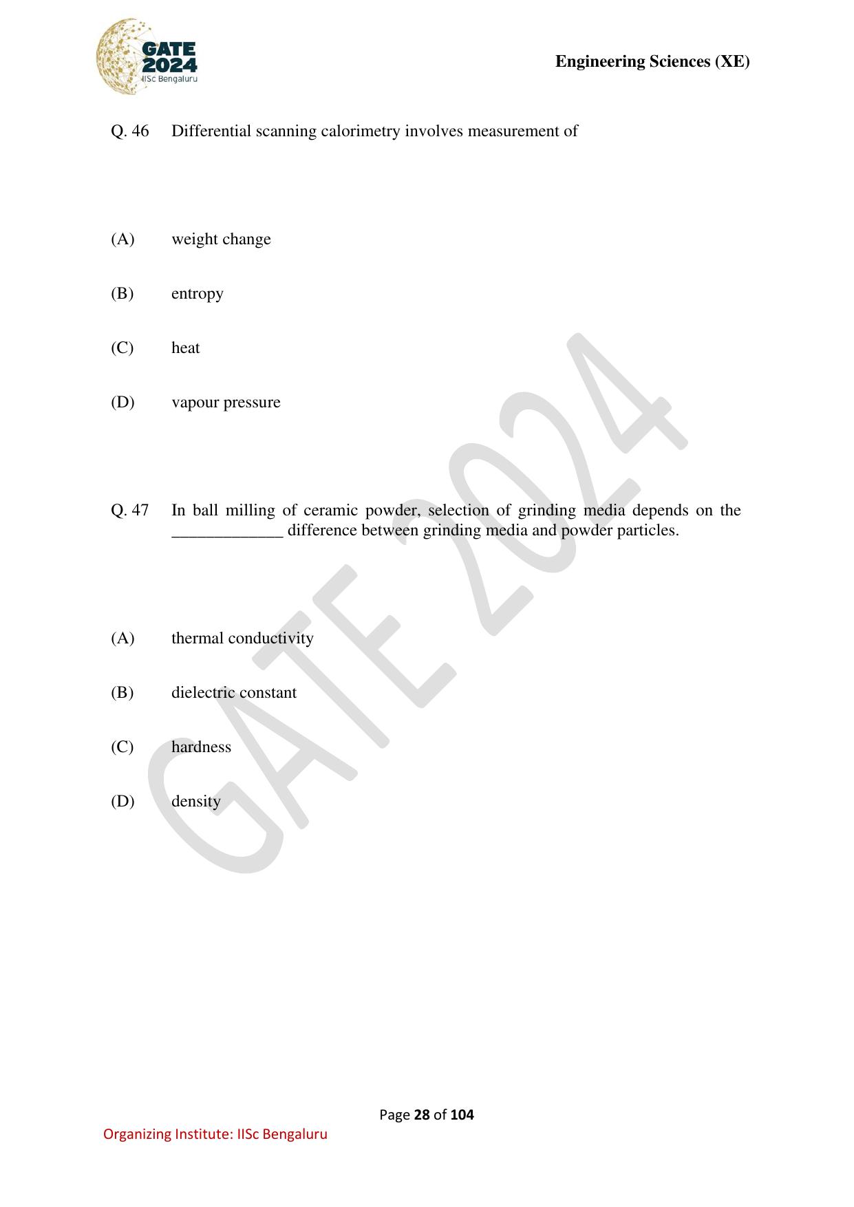 GATE 2024 Engineering Sciences (XE) Question Paper - Page 28