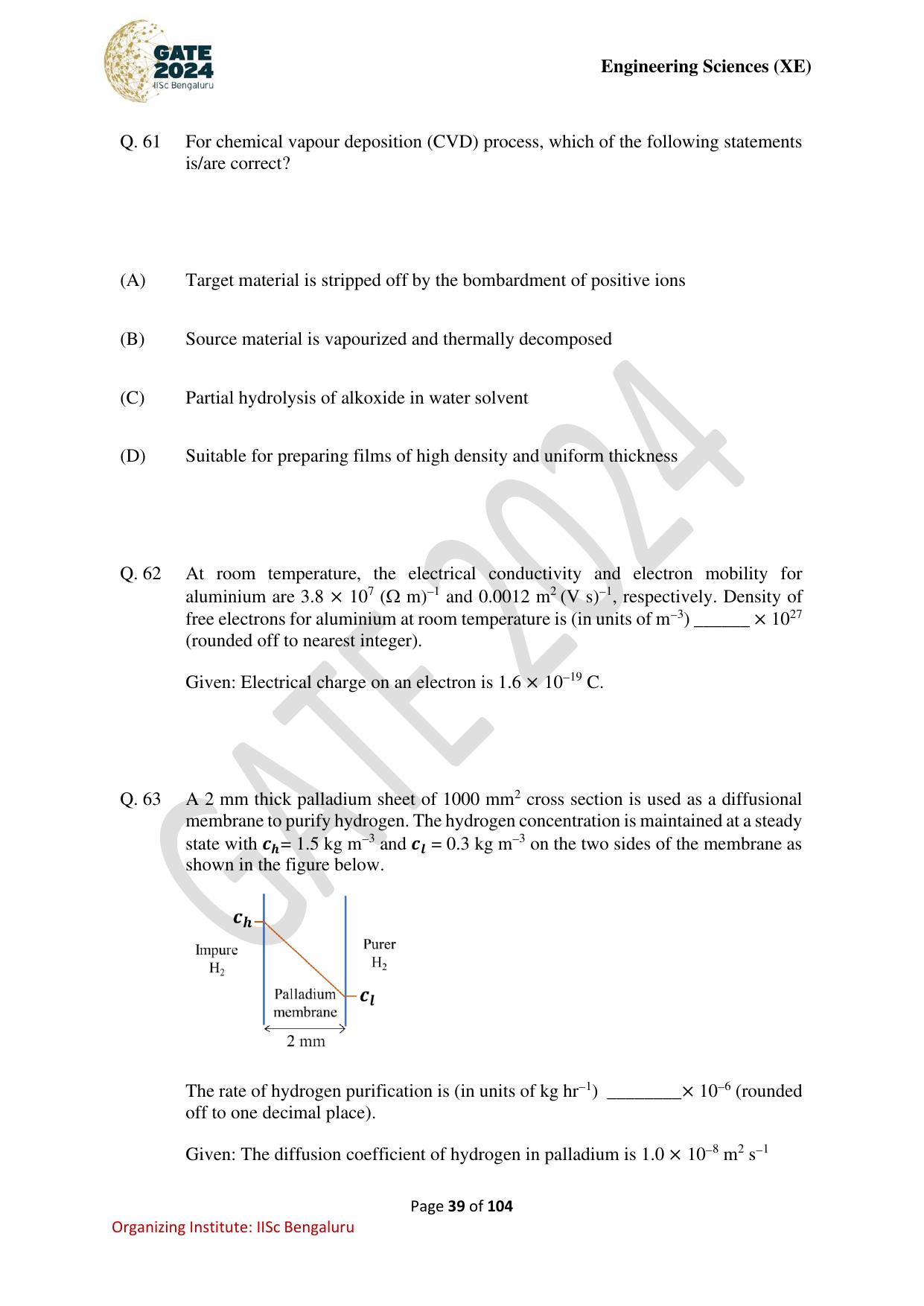 GATE 2024 Engineering Sciences (XE) Question Paper - Page 39