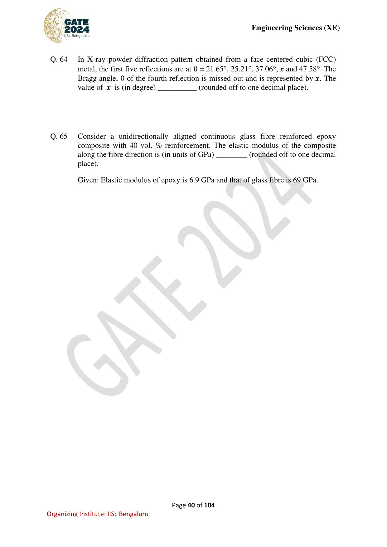 GATE 2024 Engineering Sciences (XE) Question Paper - Page 40