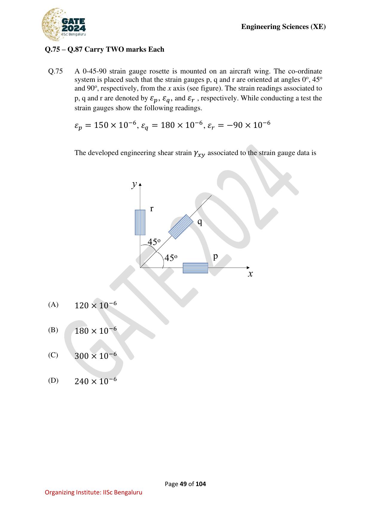 GATE 2024 Engineering Sciences (XE) Question Paper - Page 49