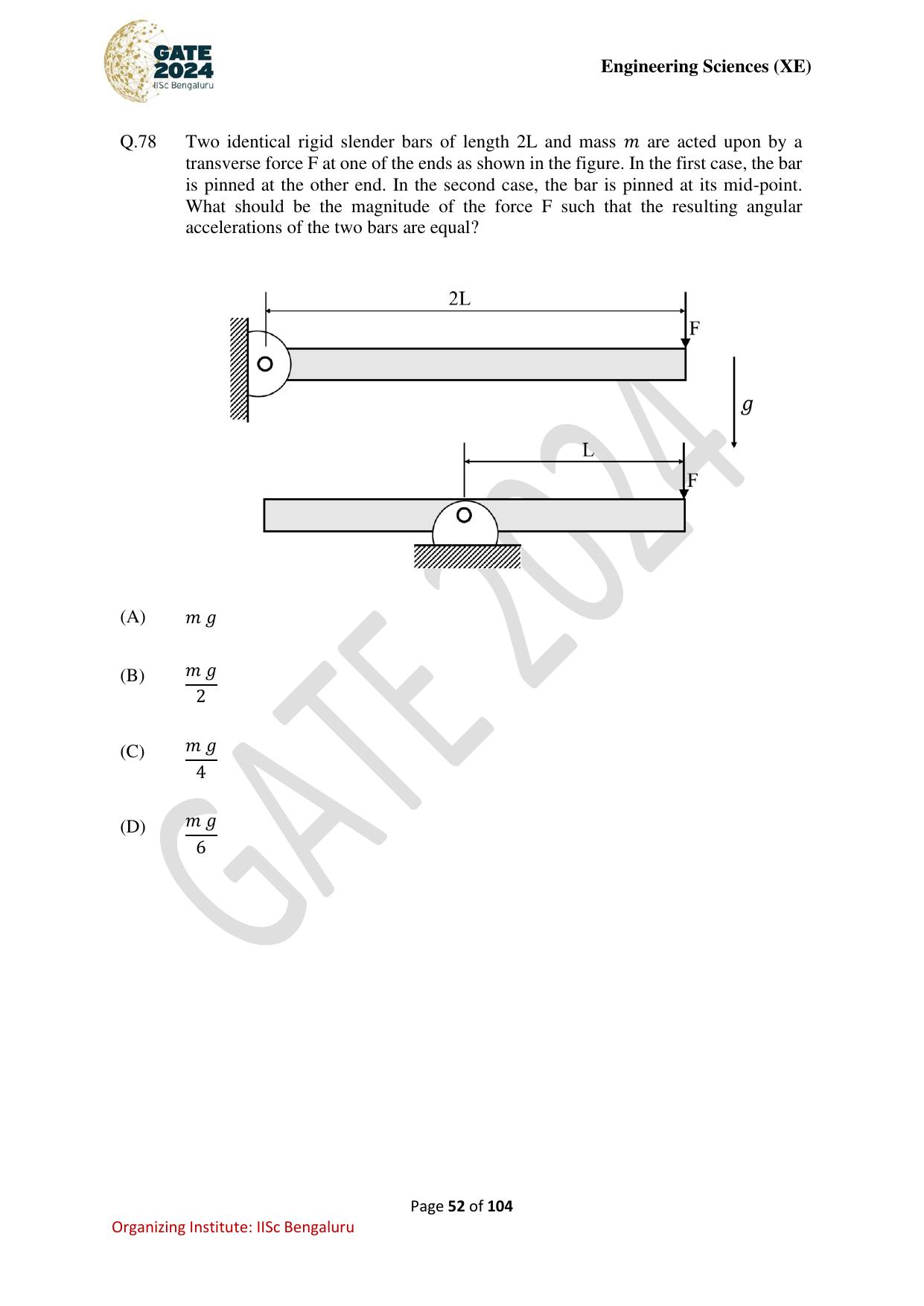 GATE 2024 Engineering Sciences (XE) Question Paper - Page 52