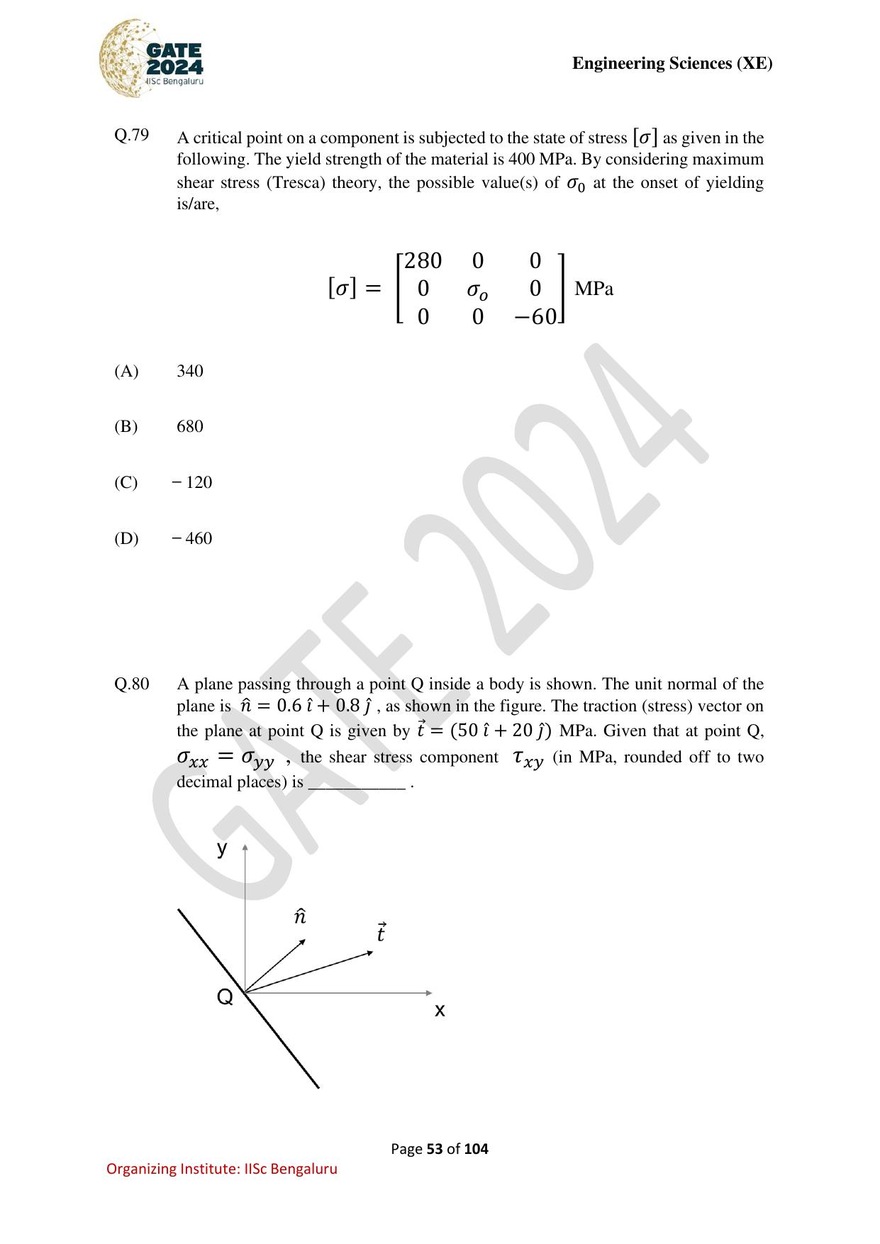 GATE 2024 Engineering Sciences (XE) Question Paper - Page 53