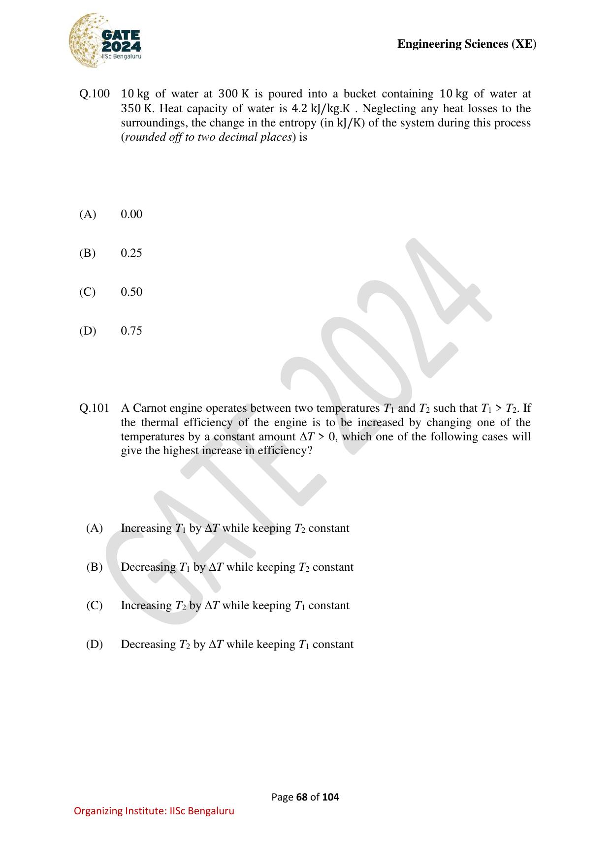 GATE 2024 Engineering Sciences (XE) Question Paper - Page 68