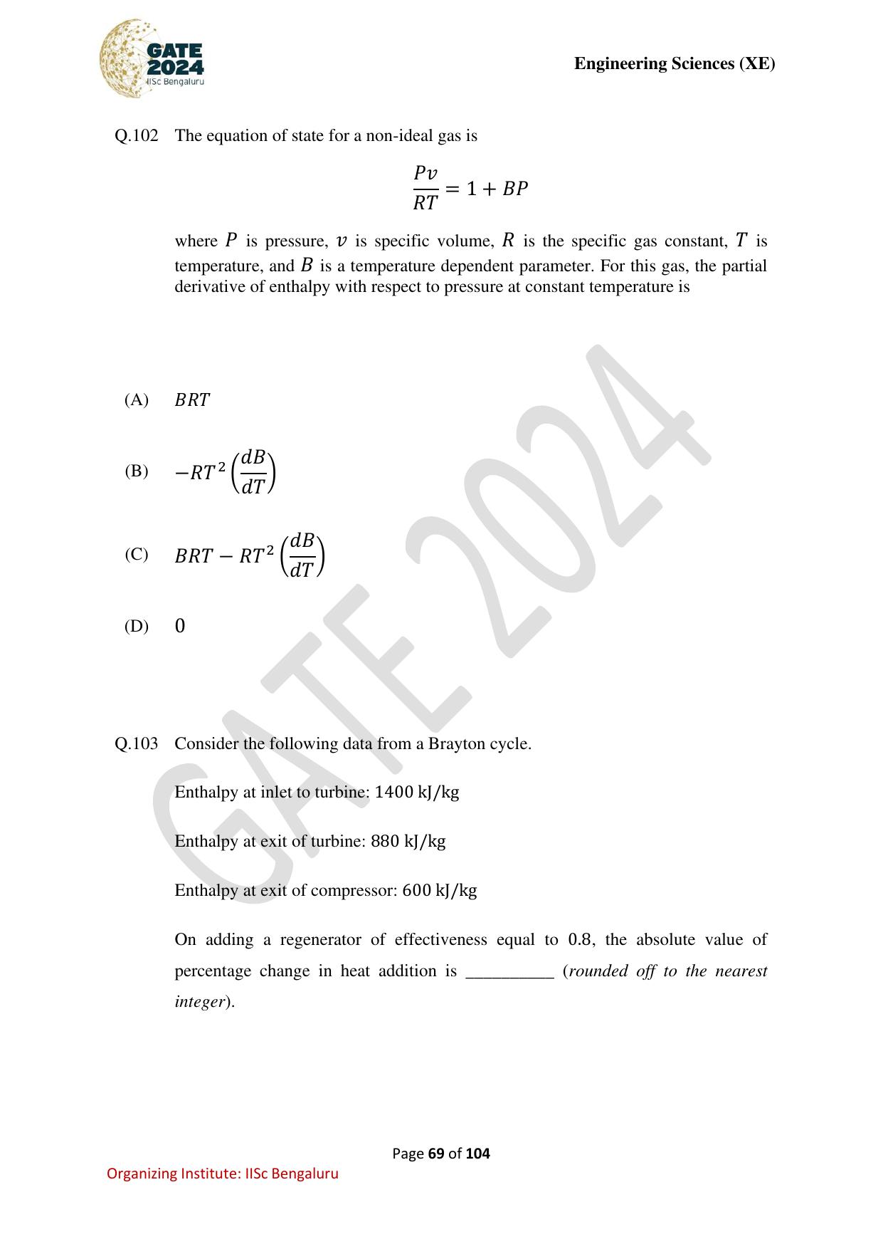 GATE 2024 Engineering Sciences (XE) Question Paper - Page 69