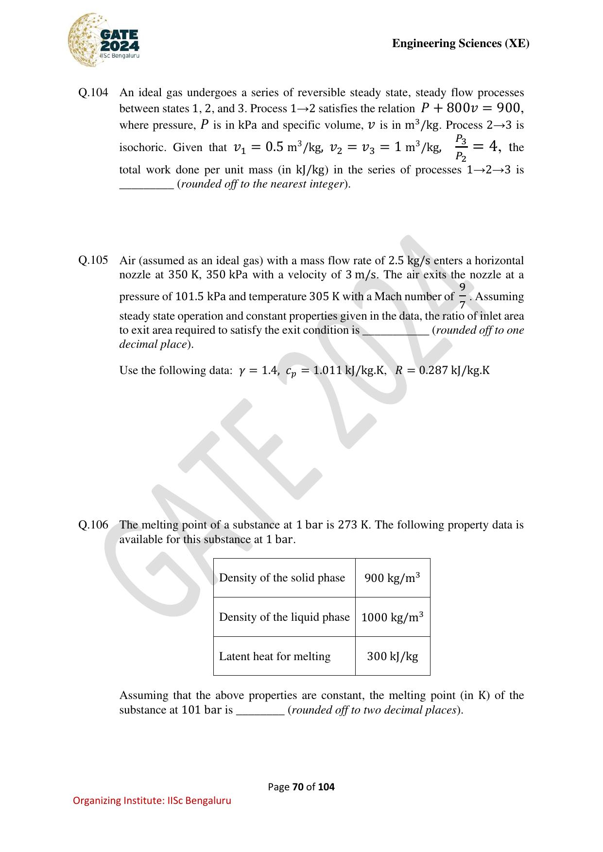 GATE 2024 Engineering Sciences (XE) Question Paper - Page 70