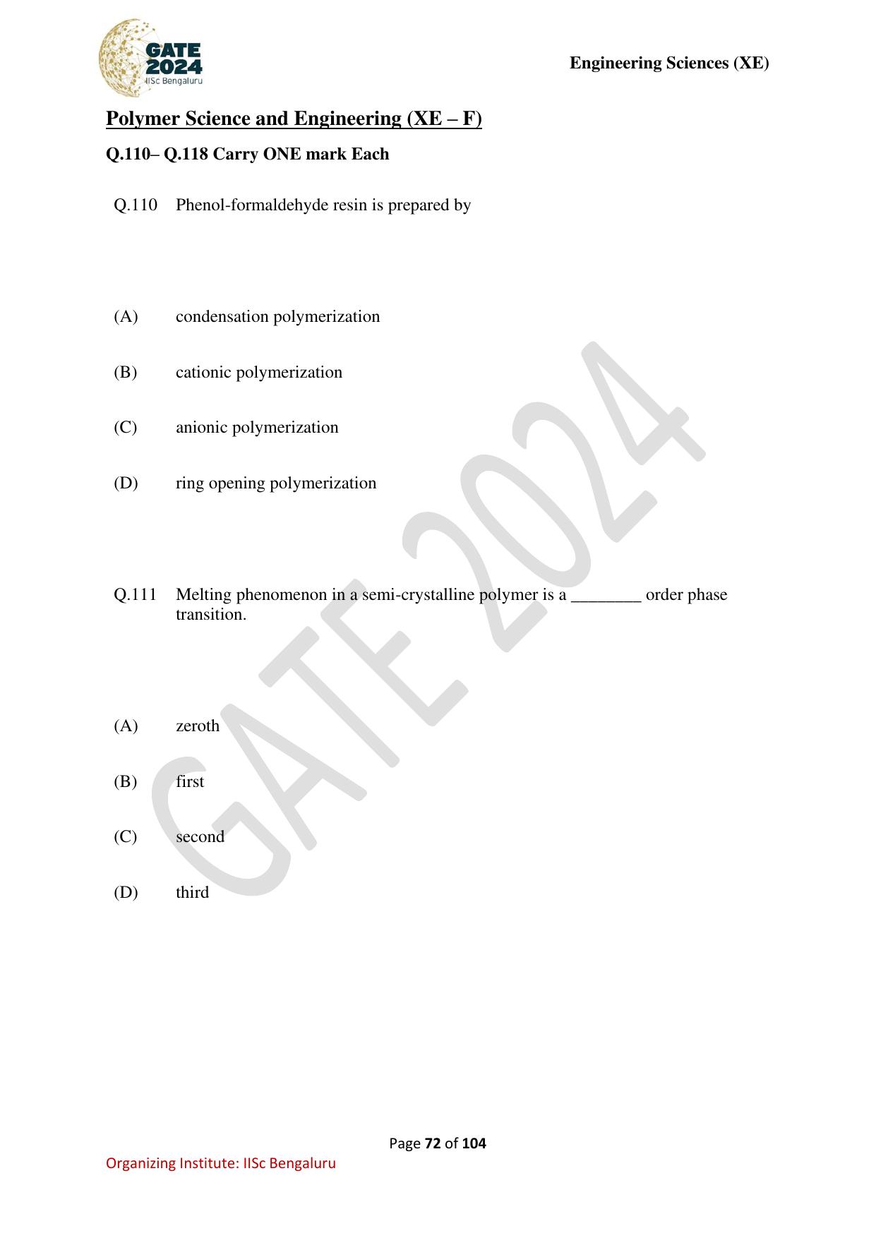 GATE 2024 Engineering Sciences (XE) Question Paper - Page 72
