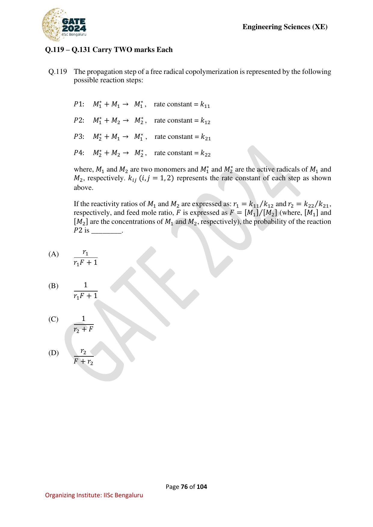 GATE 2024 Engineering Sciences (XE) Question Paper - Page 76