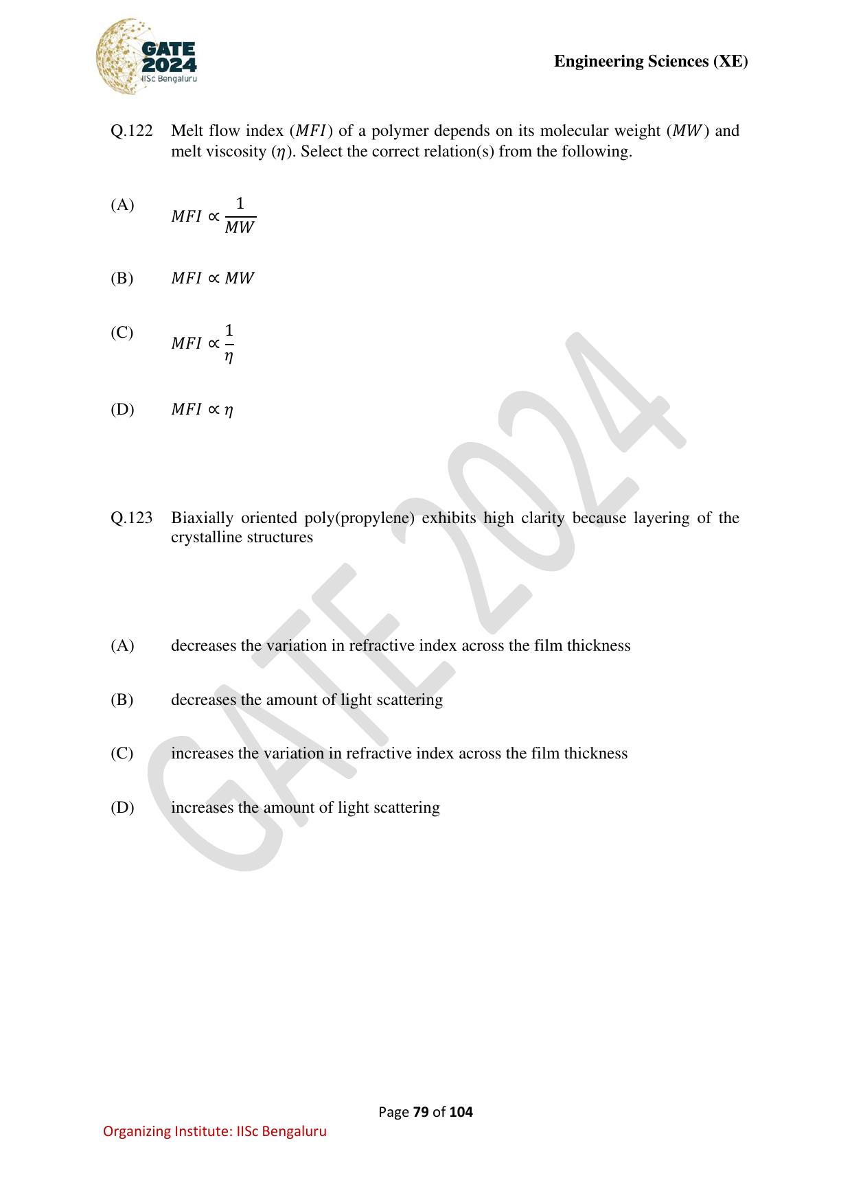 GATE 2024 Engineering Sciences (XE) Question Paper - Page 79