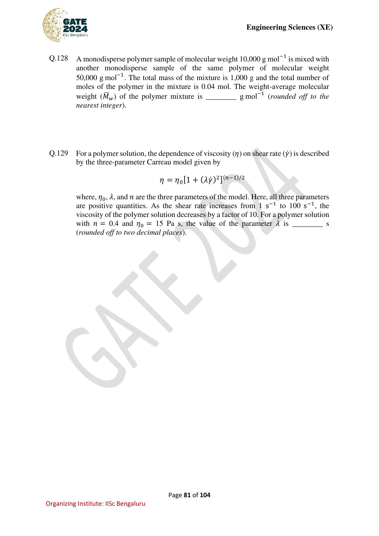 GATE 2024 Engineering Sciences (XE) Question Paper - Page 81