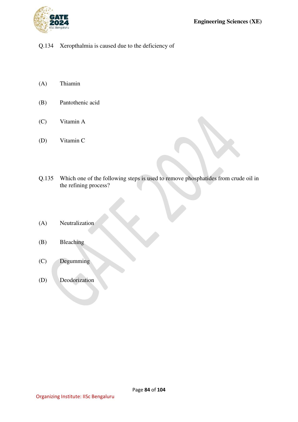 GATE 2024 Engineering Sciences (XE) Question Paper - Page 84