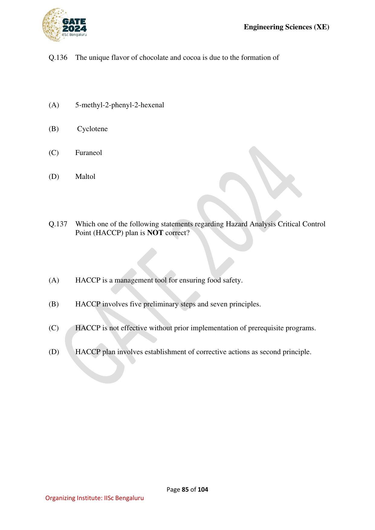 GATE 2024 Engineering Sciences (XE) Question Paper - Page 85