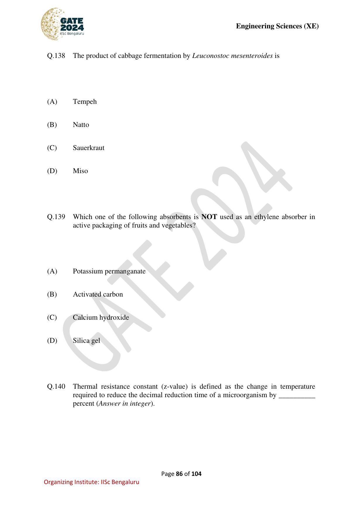 GATE 2024 Engineering Sciences (XE) Question Paper - Page 86