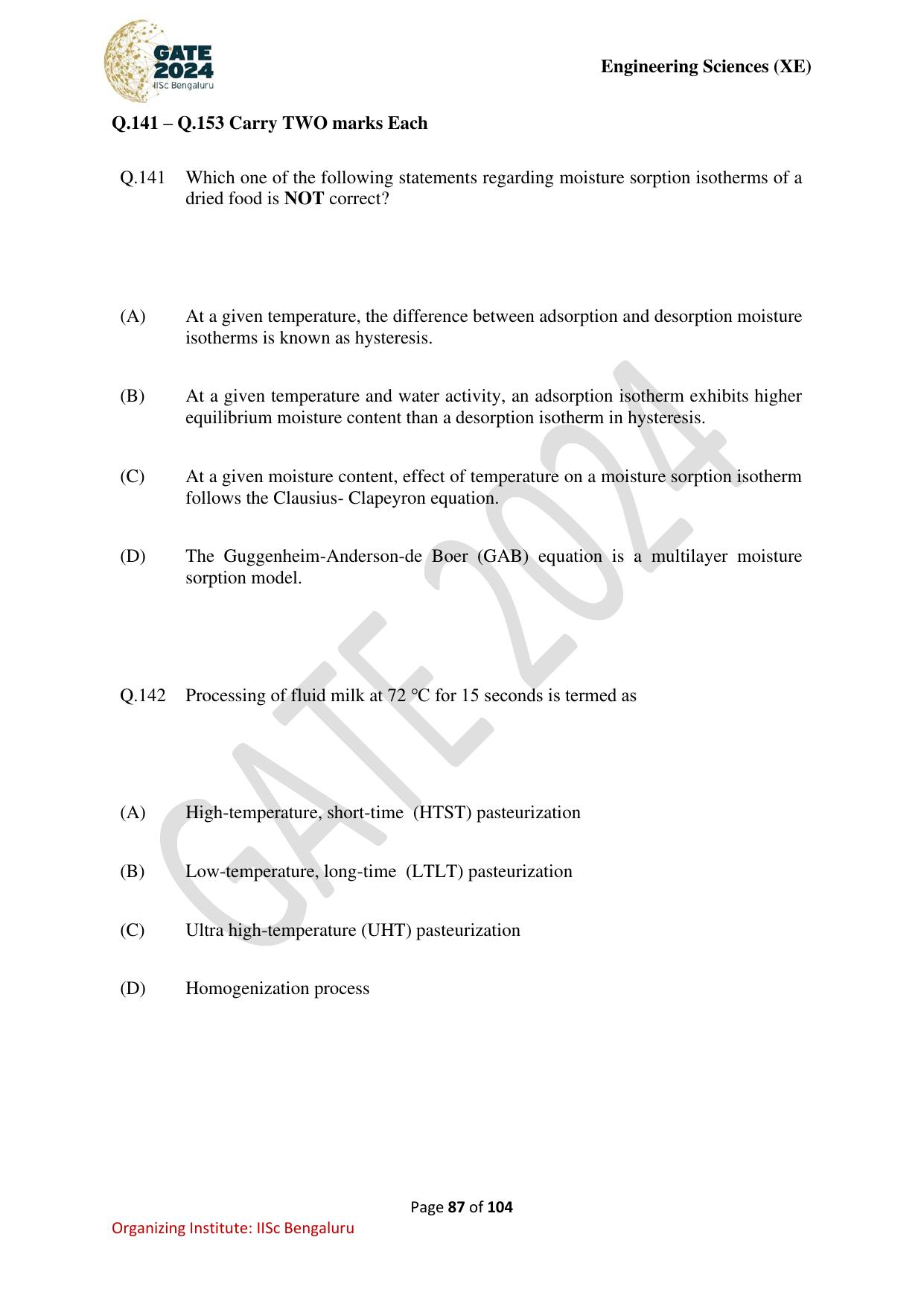 GATE 2024 Engineering Sciences (XE) Question Paper - Page 87