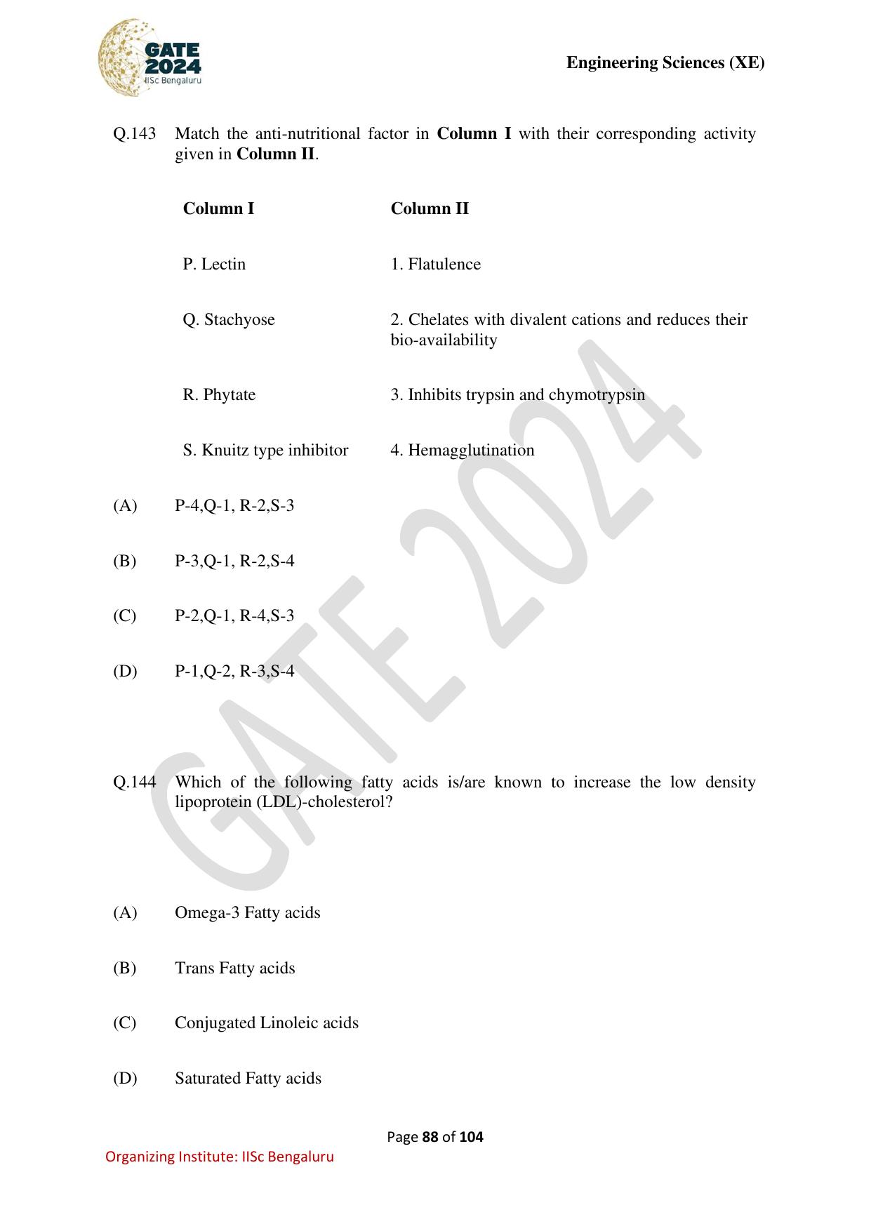 GATE 2024 Engineering Sciences (XE) Question Paper - Page 88