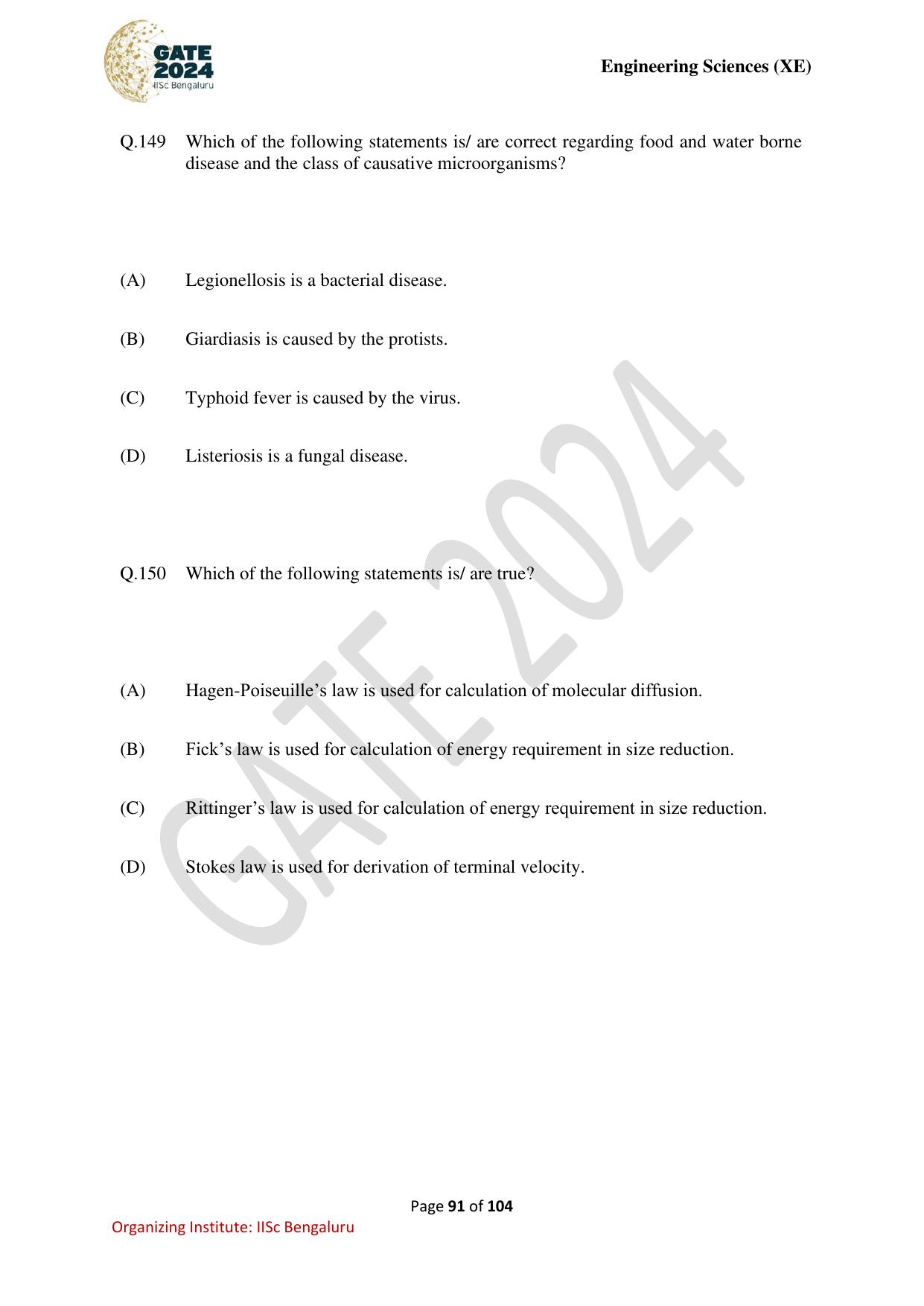 GATE 2024 Engineering Sciences (XE) Question Paper - Page 91