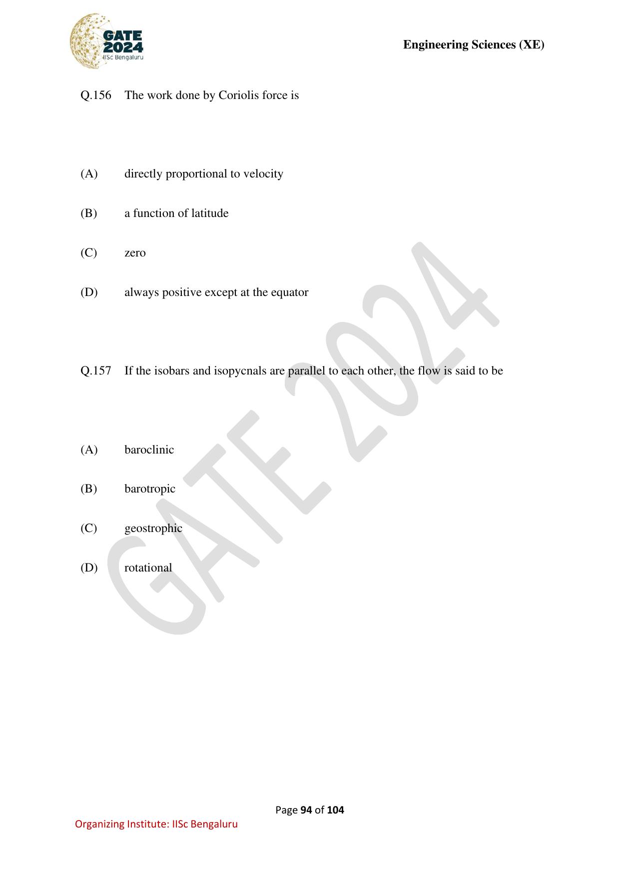 GATE 2024 Engineering Sciences (XE) Question Paper - Page 94