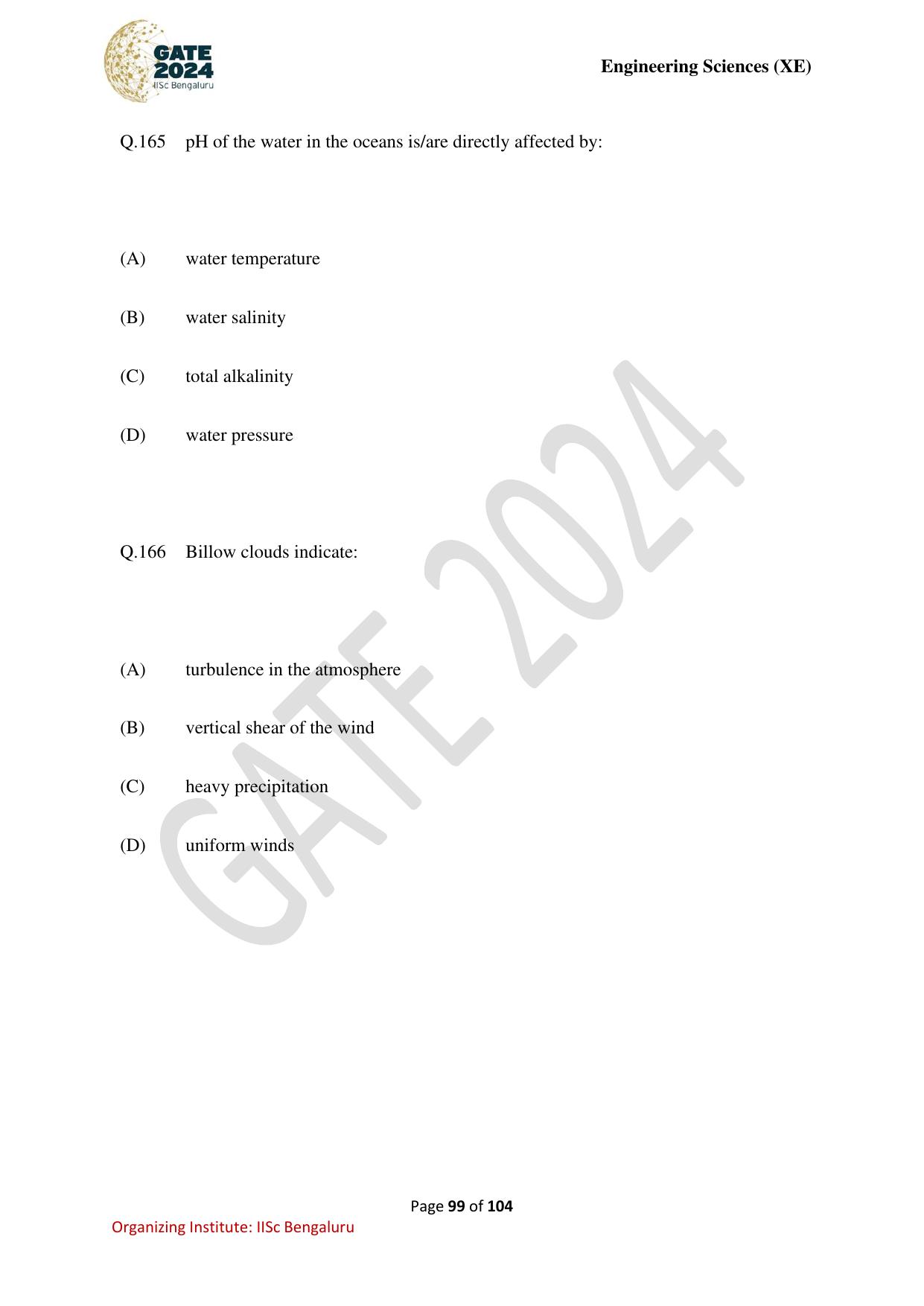 GATE 2024 Engineering Sciences (XE) Question Paper - Page 99