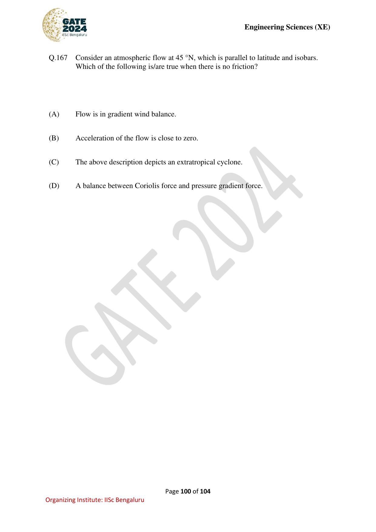 GATE 2024 Engineering Sciences (XE) Question Paper - Page 100