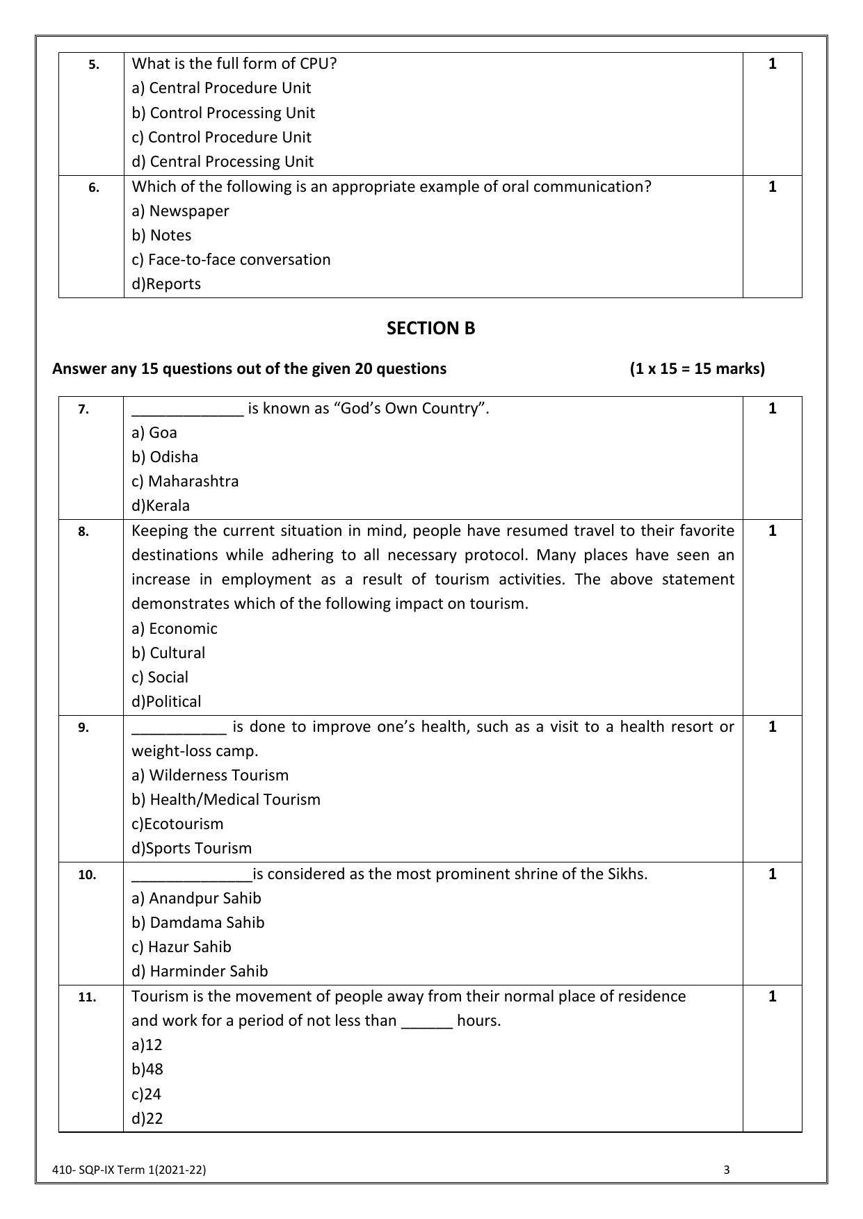 CBSE Class 10 Skill Education (Term I) - Front Office Operations Sample Paper 2021-22 - Page 3