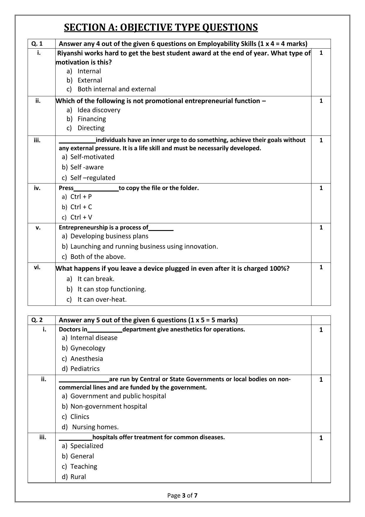 CBSE Class 10 (Skill Education) Health Care Sample Papers 2023 - Page 3