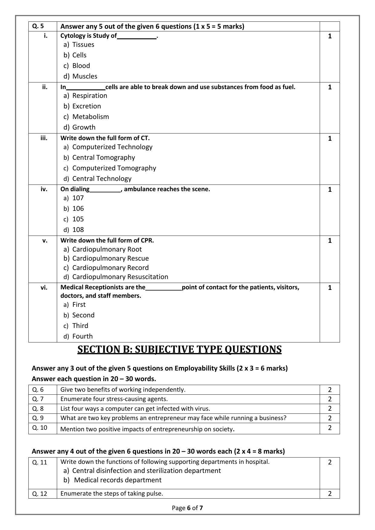 CBSE Class 10 (Skill Education) Health Care Sample Papers 2023 - Page 6