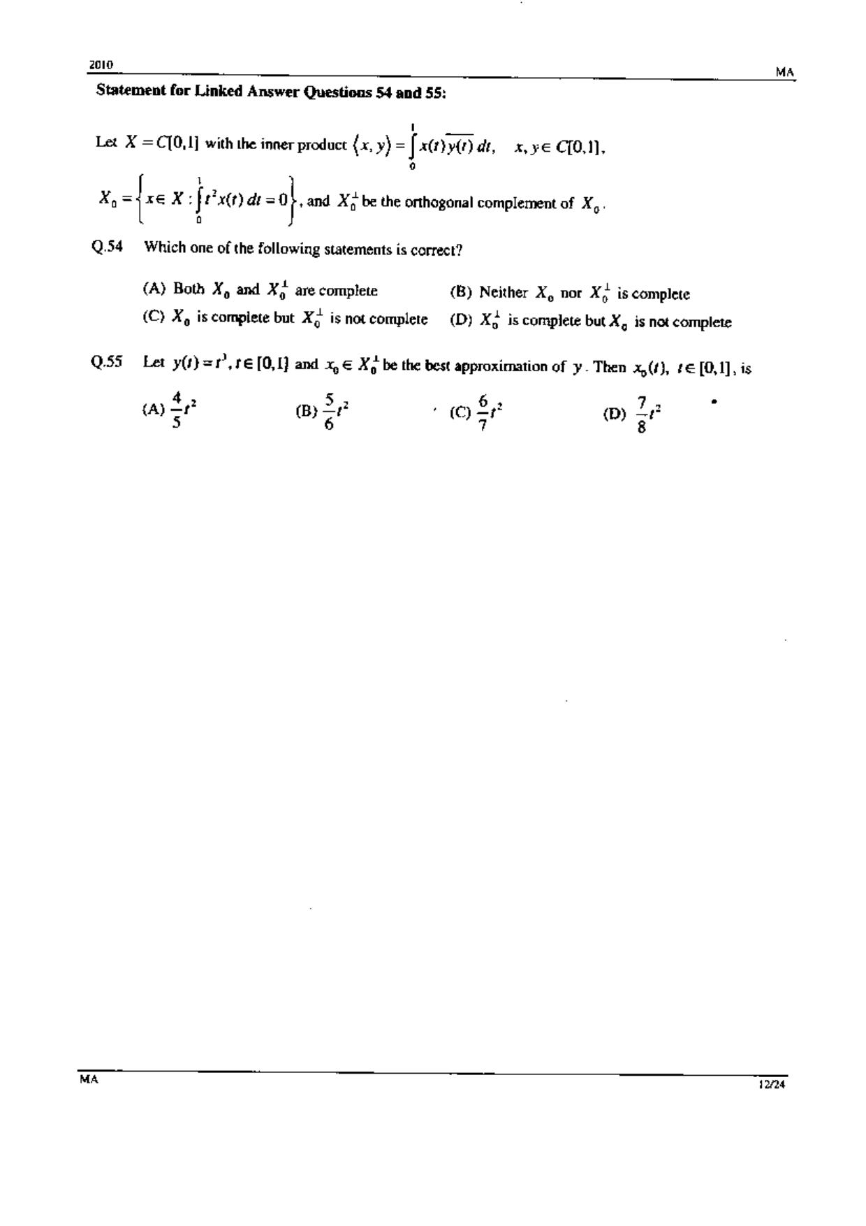 GATE 2010 Mathematics (MA) Question Paper with Answer Key - Page 12