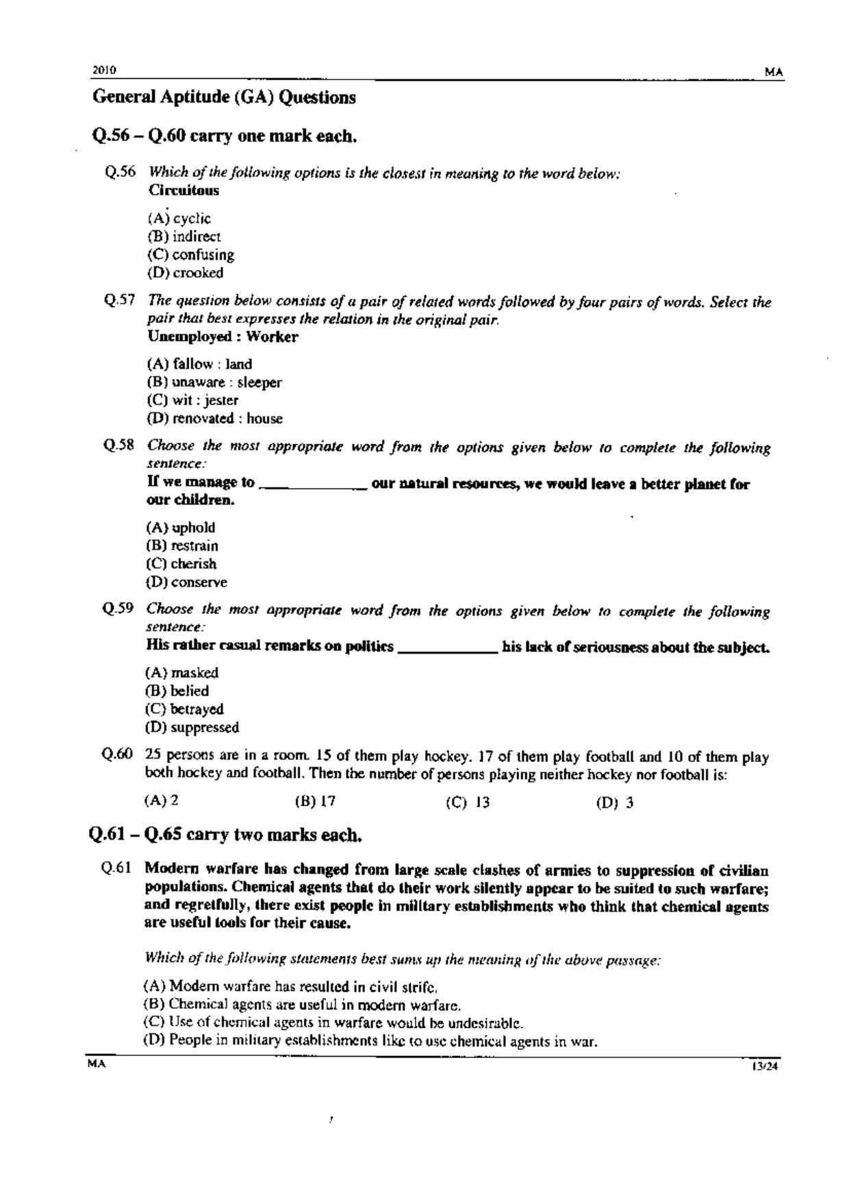 GATE 2010 Mathematics (MA) Question Paper with Answer Key - Page 13