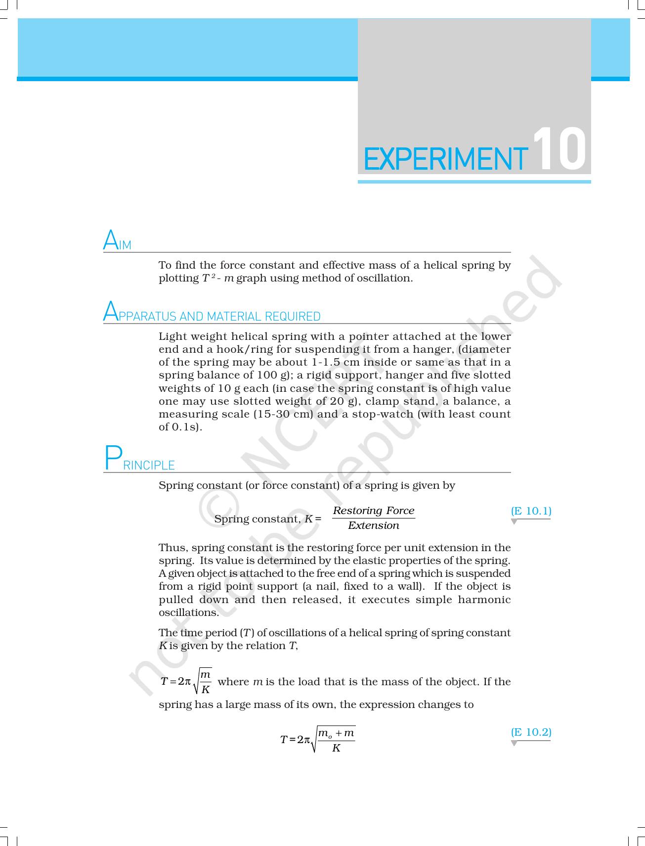 NCERT Laboratory Manuals for Class XI Physics - Experiment 10 - Page 1