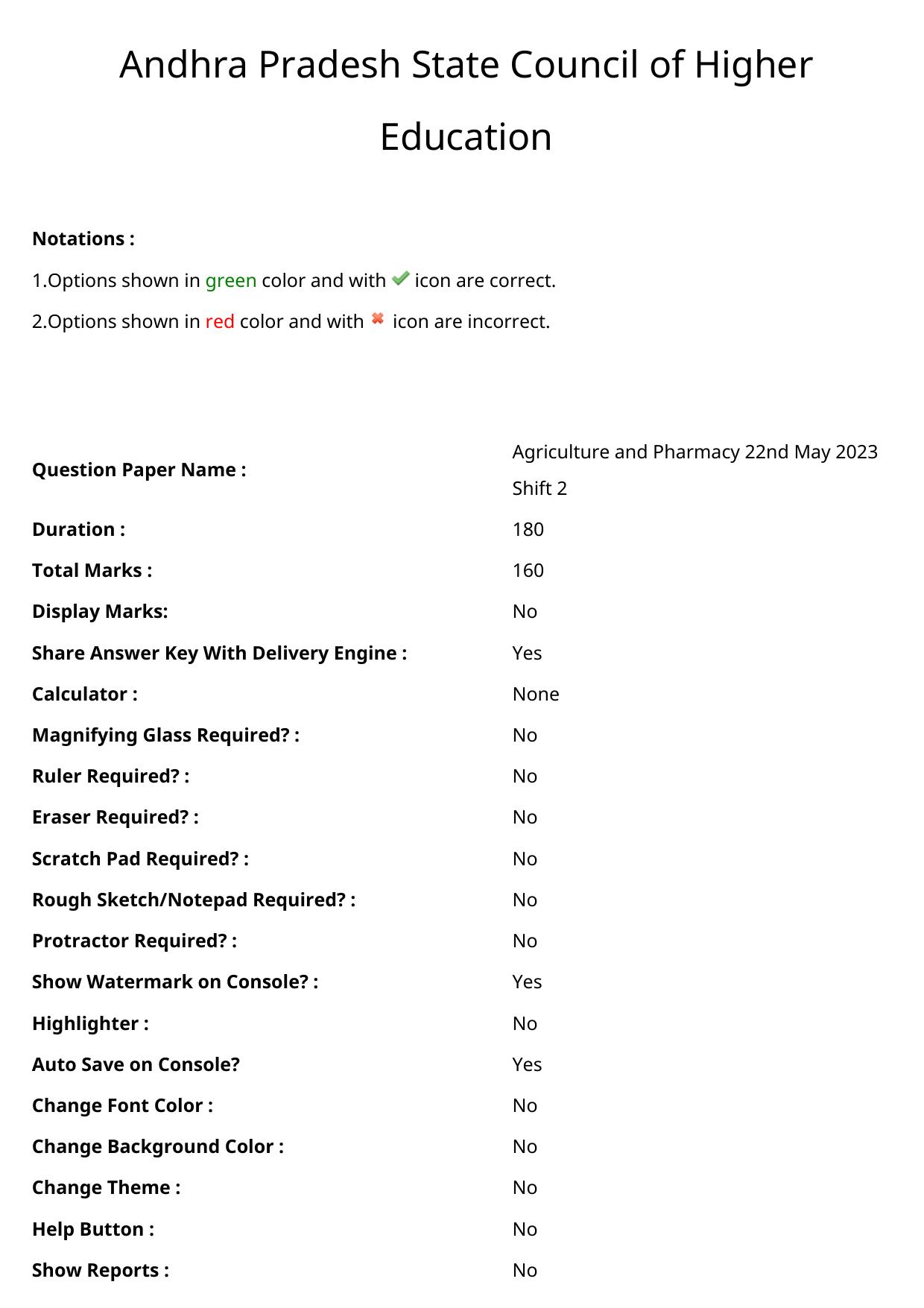 AP EAPCET 2023 - 22 May 2023 Forenoon - Agriculture and Pharmacy Question Paper With Preliminary Keys Shift 2 - Page 1