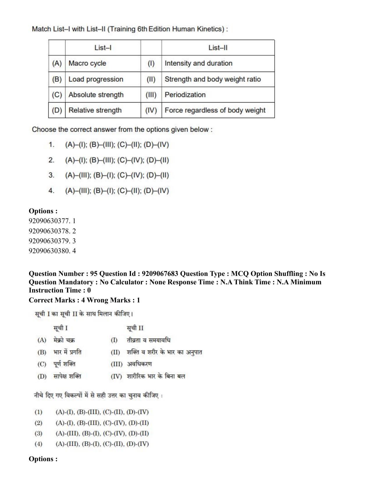 CUET PG 2023: COQP18 – Physical Education (Hindi)-Shift 3 (08-06-2023) Question Paper - Page 102