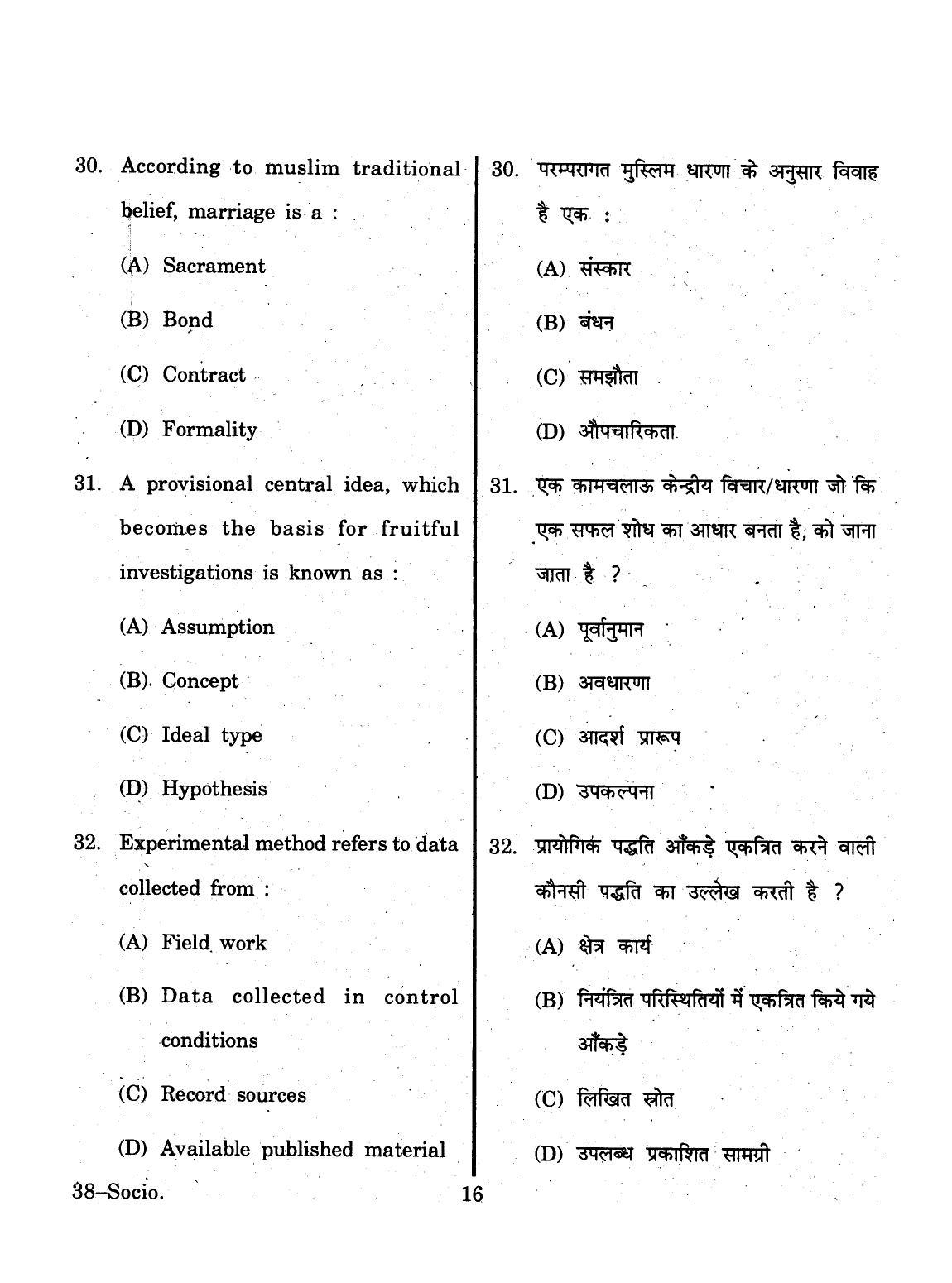URATPG 2015 Public Sociology Question Paper - Page 16