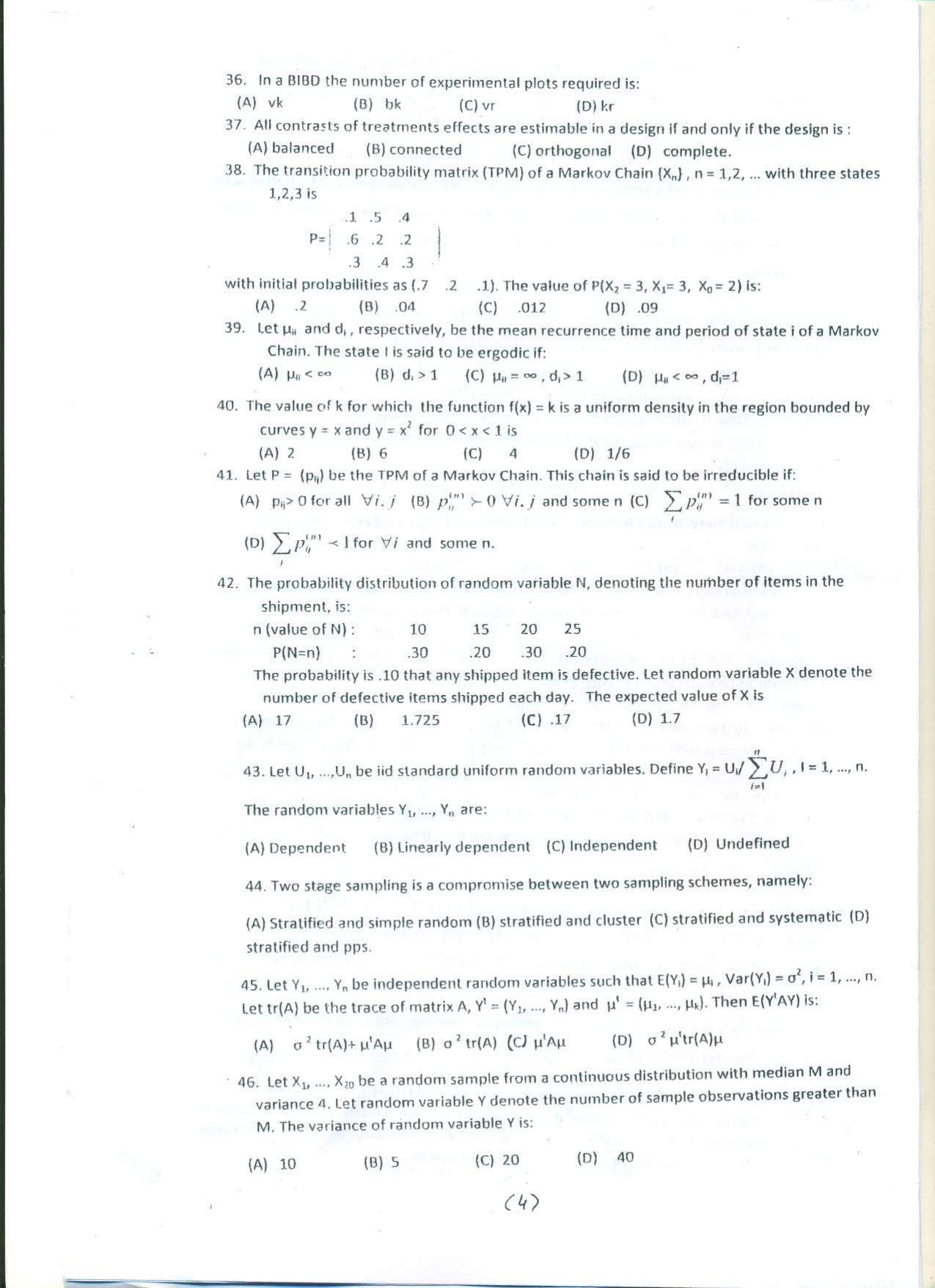 PU MPET Statistics 2016 Question Paper - Page 5