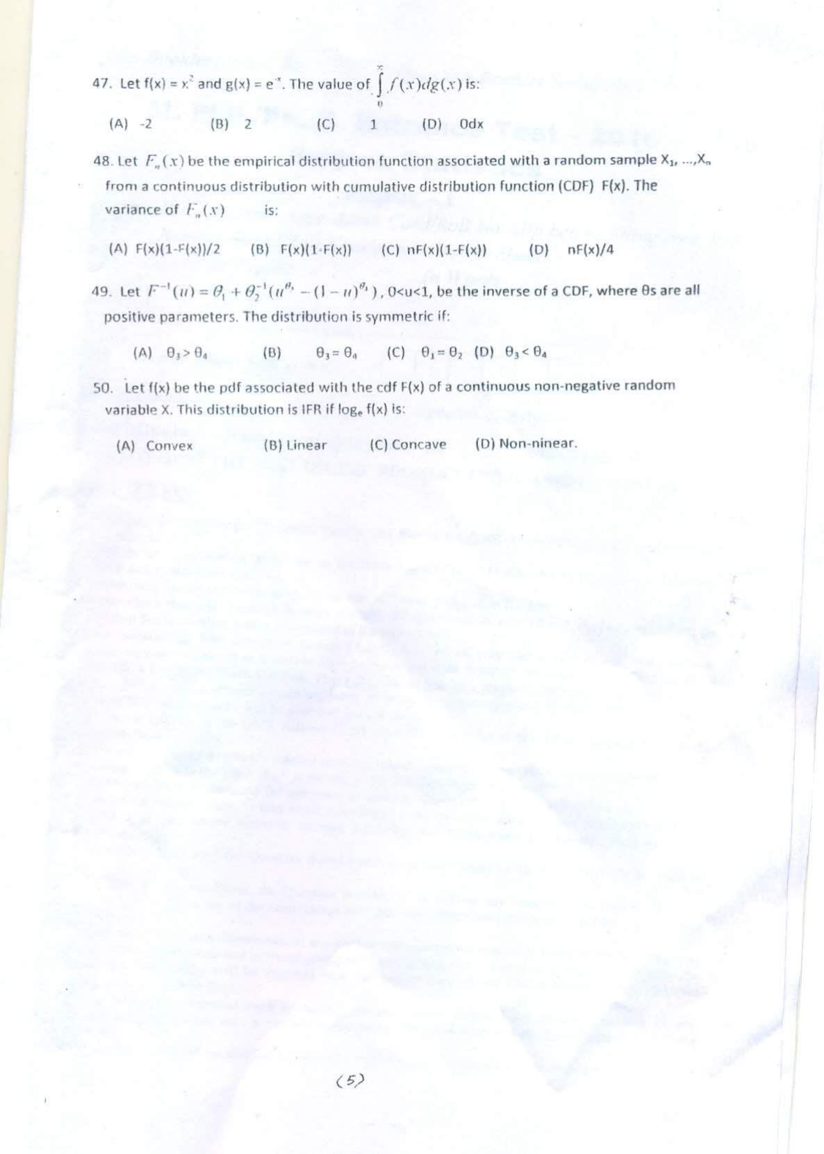 PU MPET Statistics 2016 Question Paper - Page 6