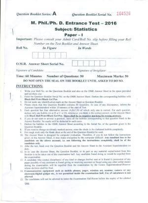 PU MPET Statistics 2016 Question Paper