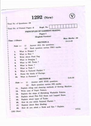 AP Inter 2nd Year Vocational Question Paper March - 2020 - Principles of Garment Making - I