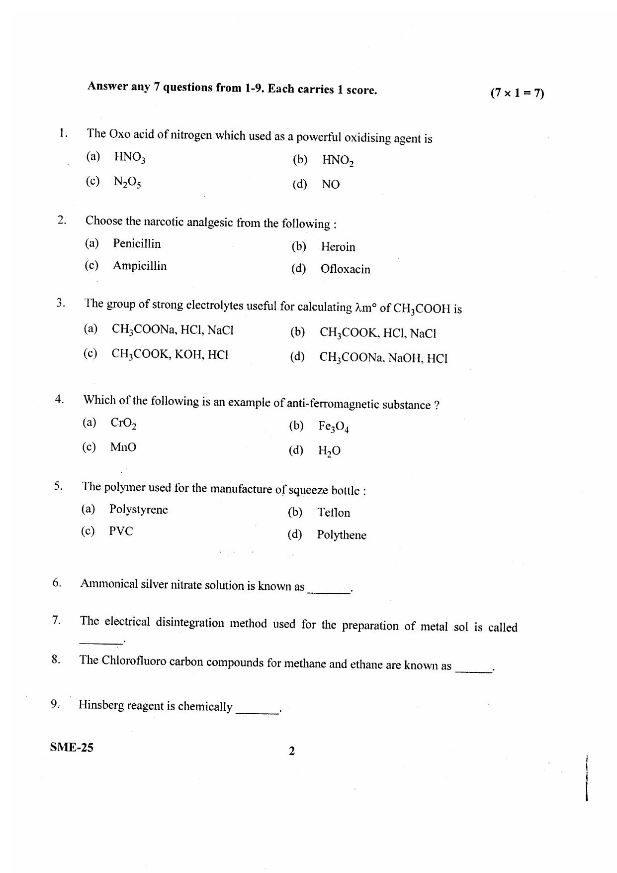 Kerala Plus Two 2020 Chemistry Model Question Paper - Page 2